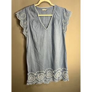 Faherty Beachy Aurora Dress Eyelet Chambray Size L Coverup Boho Mini Blue